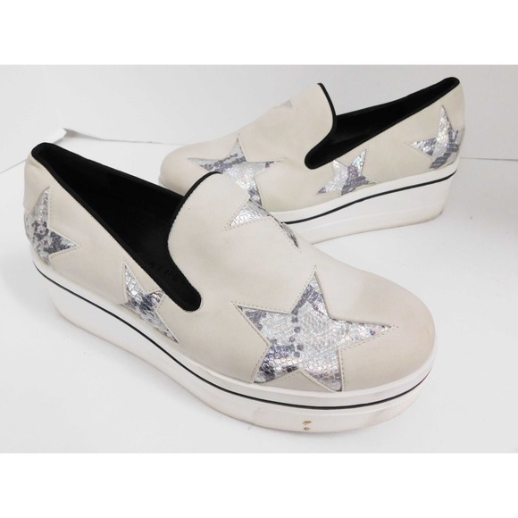 Stella McCartney Binx Beige‎ Silver Star Platform Slip On Sneaker Shoes Size 37 - Picture 1 of 8